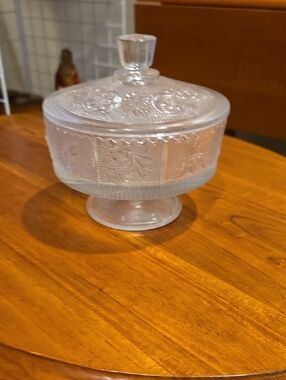 Pressed Glass Covered Compote - Clear Glass Candy Dish